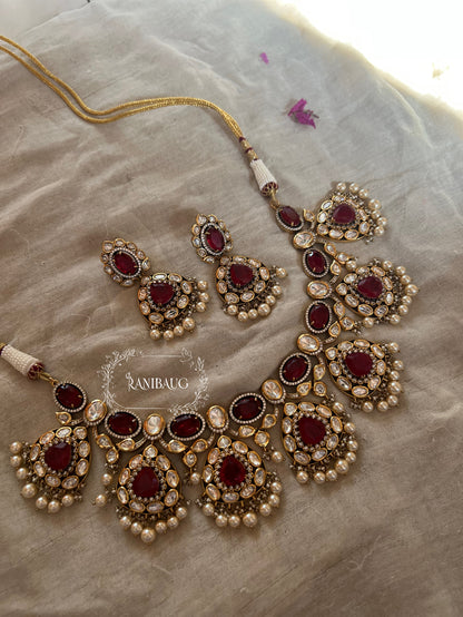 Sonakshi Bridal Royal Polki And Gemstone Jewelry Set With Pearl Fringes By Ranibaug