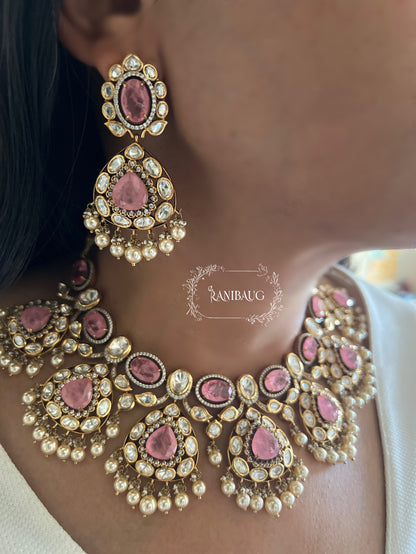 Sonakshi Bridal Royal Polki And Gemstone Jewelry Set With Pearl Fringes By Ranibaug