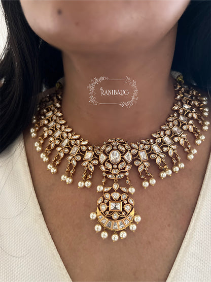 Sonali Polki Kundan Studded Gold Plated Heritage Necklace Set With Pearl Fringes By Ranibaug