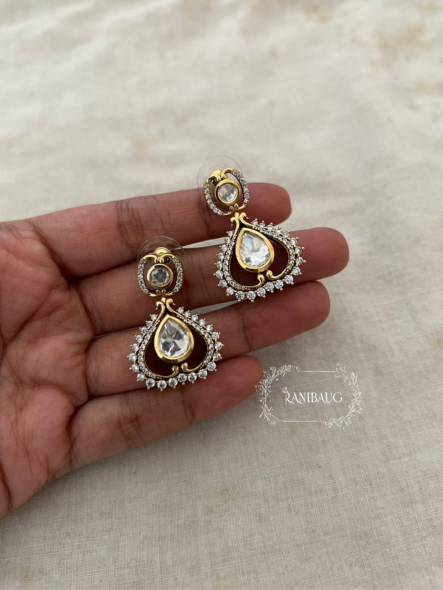 Sonam Mossainite Drop Dangle Stud Earrings In Premium Victorian Antique Gold Finish By Ranibaug | Earring Trends 2026