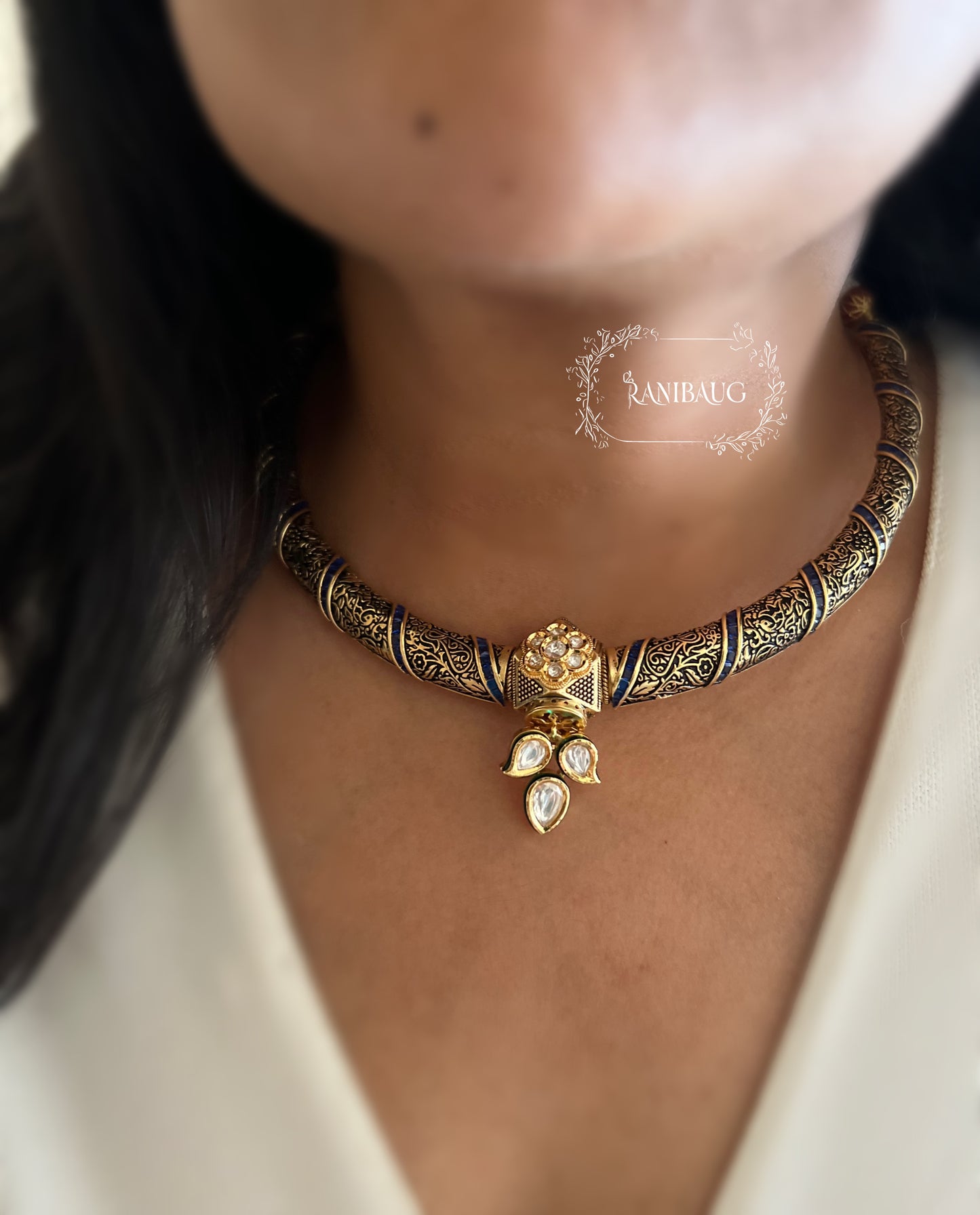 Sri Meenakari Polki Enamel Collar Necklace Set Gold Plated Jewellery By Ranibaug