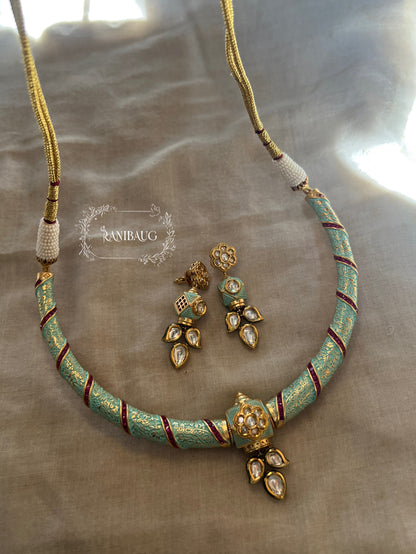 Sri Meenakari Polki Enamel Collar Necklace Set Gold Plated Jewellery By Ranibaug