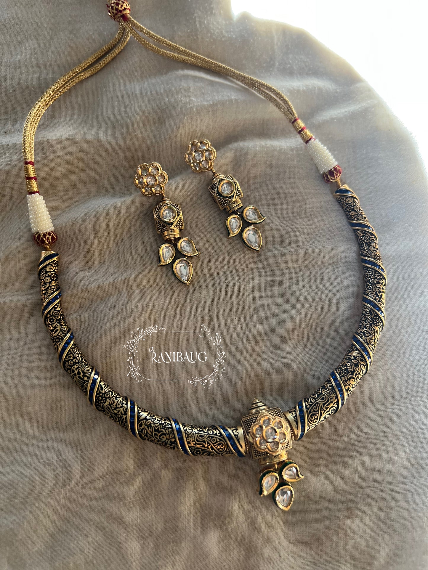 Sri Meenakari Polki Enamel Collar Necklace Set Gold Plated Jewellery By Ranibaug
