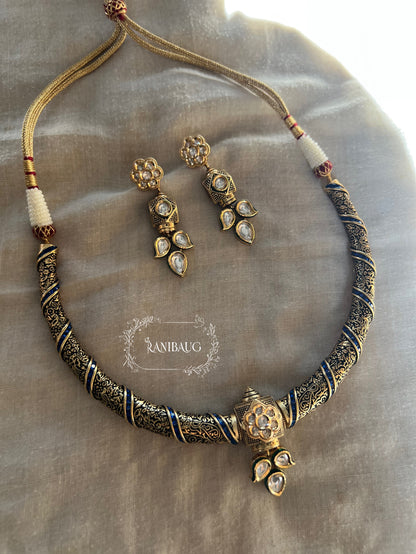 Sri Meenakari Polki Enamel Collar Necklace Set Gold Plated Jewellery By Ranibaug