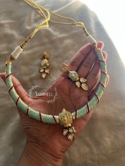 Sri Meenakari Polki Enamel Collar Necklace Set Gold Plated Jewellery By Ranibaug