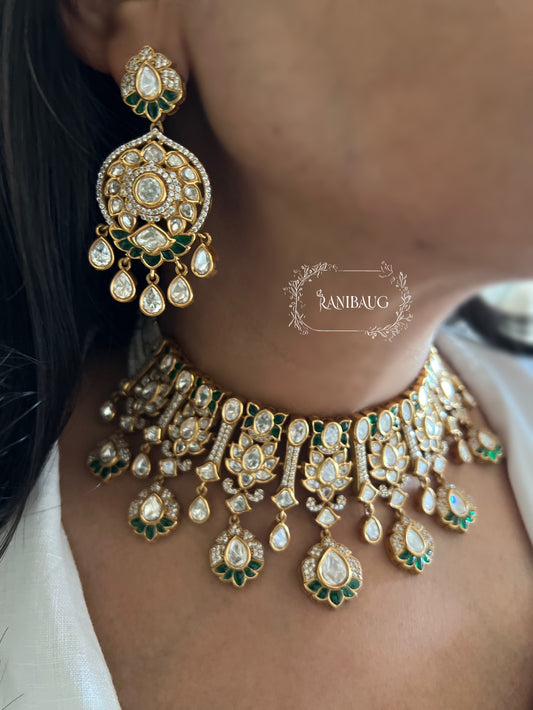 Srishti Royal Victorian Mossainite Necklace Jewellery Set With Maang Tikka By Ranibaug