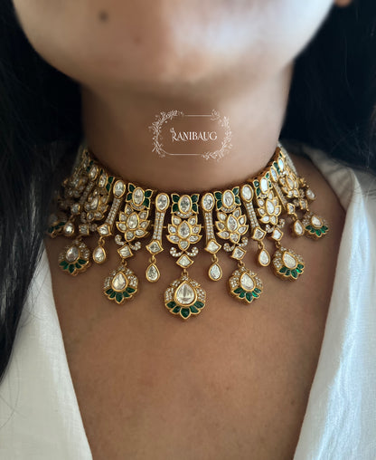 Srishti Royal Victorian Mossainite Necklace Jewellery Set With Maang Tikka By Ranibaug