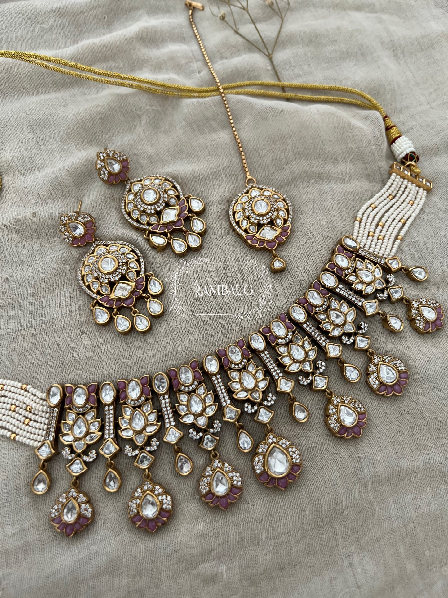 Srishti Royal Victorian Mossainite Necklace Jewellery Set With Maang Tikka By Ranibaug