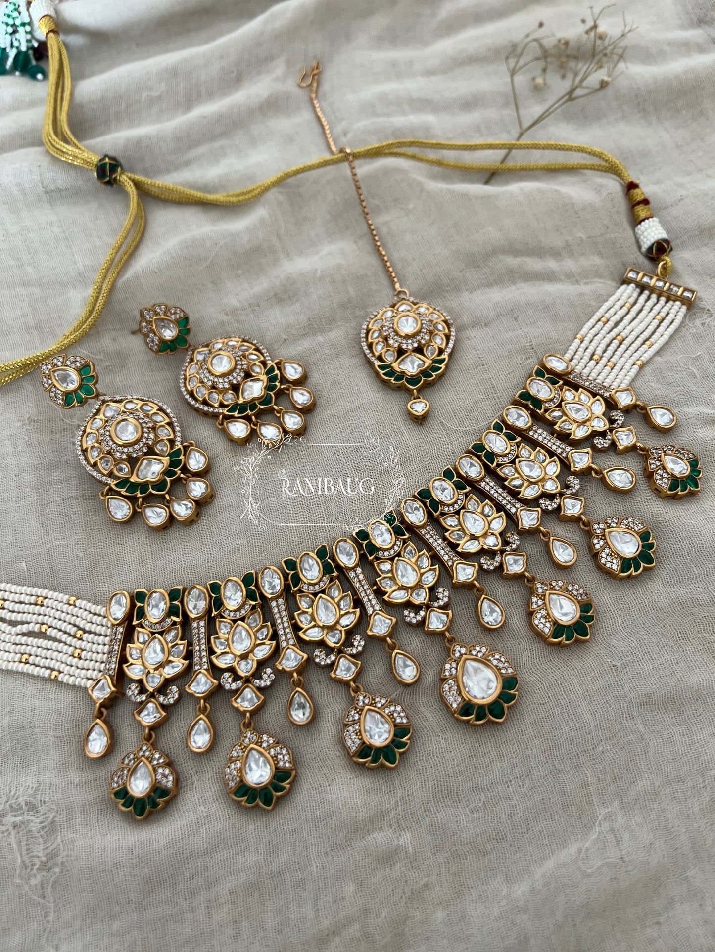Srishti Royal Victorian Mossainite Necklace Jewellery Set With Maang Tikka By Ranibaug