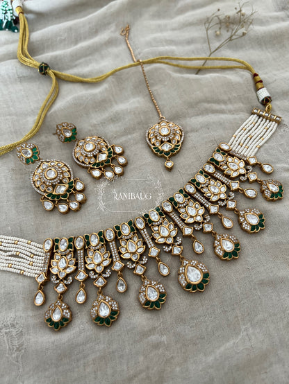 Srishti Royal Victorian Mossainite Necklace Jewellery Set With Maang Tikka By Ranibaug