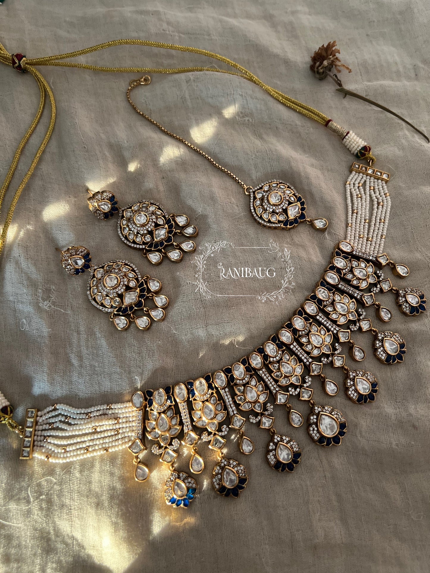 Srishti Royal Victorian Mossainite Necklace Jewellery Set With Maang Tikka By Ranibaug