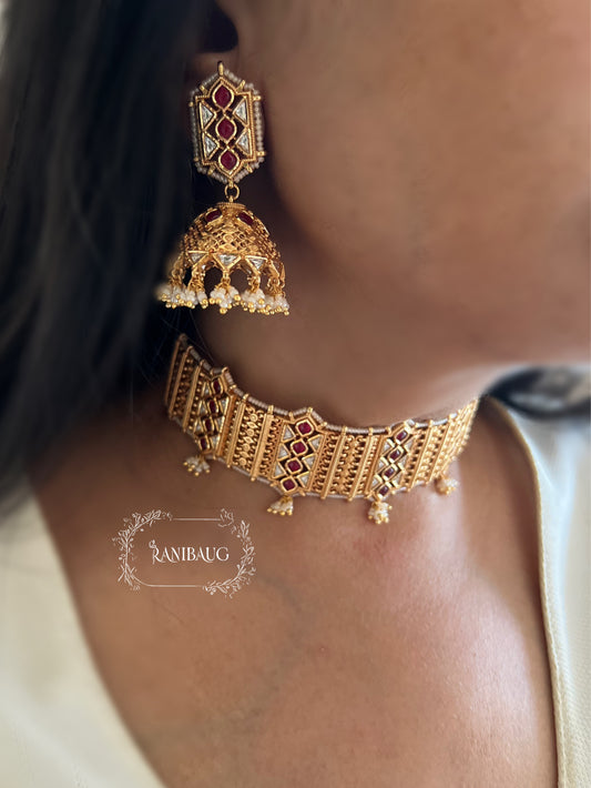 Srivalli Gold Plated Heritage Traditional Indian South Temple Jewellery Cchoker Set By Ranibaug