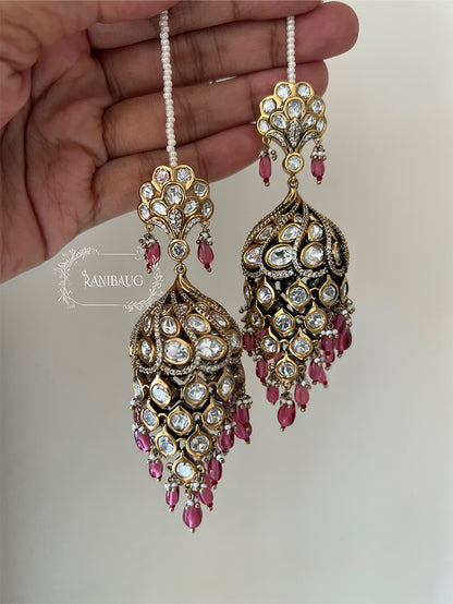 Statement Peacock Polki Kundan Diamond Drop Jhumka Earrings RB
