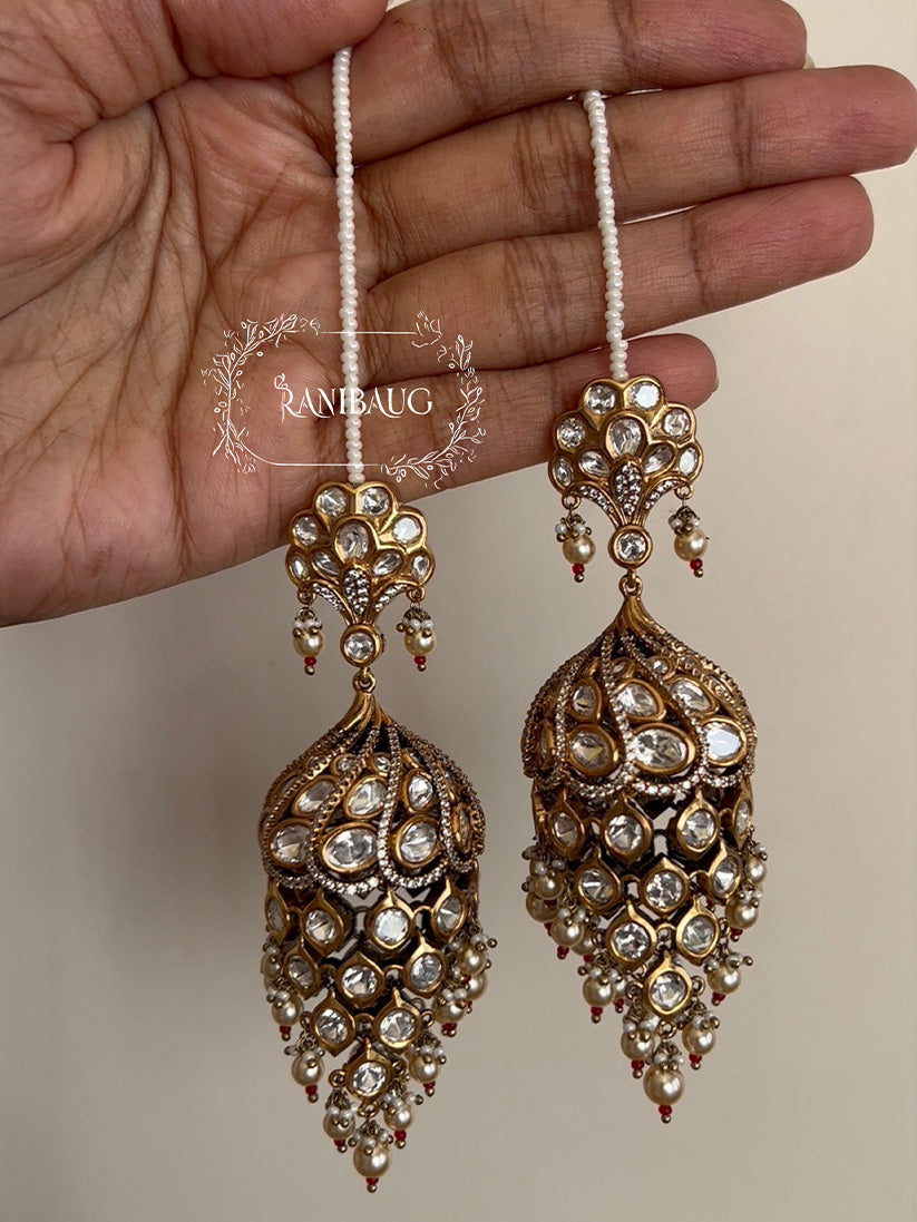 Statement Peacock Polki Kundan Diamond Drop Jhumka Earrings RB