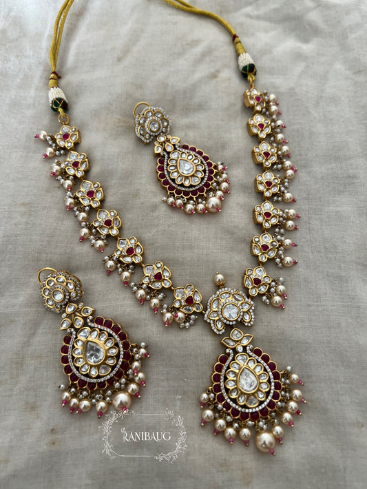 Sudiksha Polki Floral Gold Finish Pearl Fringe Royale Necklace Jewellery Set By Ranibaug
