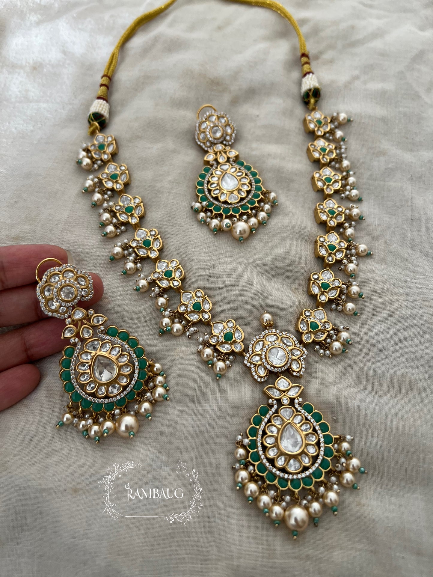 Sudiksha Polki Floral Gold Finish Pearl Fringe Royale Necklace Jewellery Set By Ranibaug