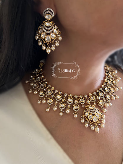 Suhani Sunburst Designer Necklace With Pearls In Rich Gold Finish By Ranibaug