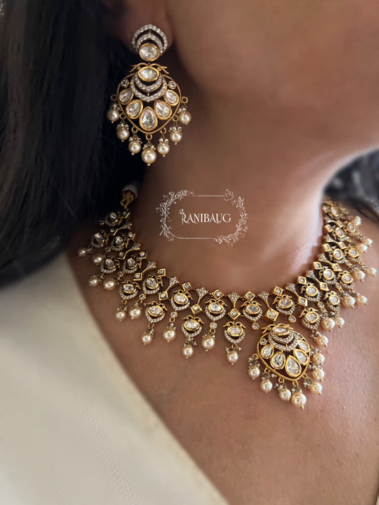 Suhani Sunburst Designer Necklace With Pearls In Rich Gold Finish By Ranibaug