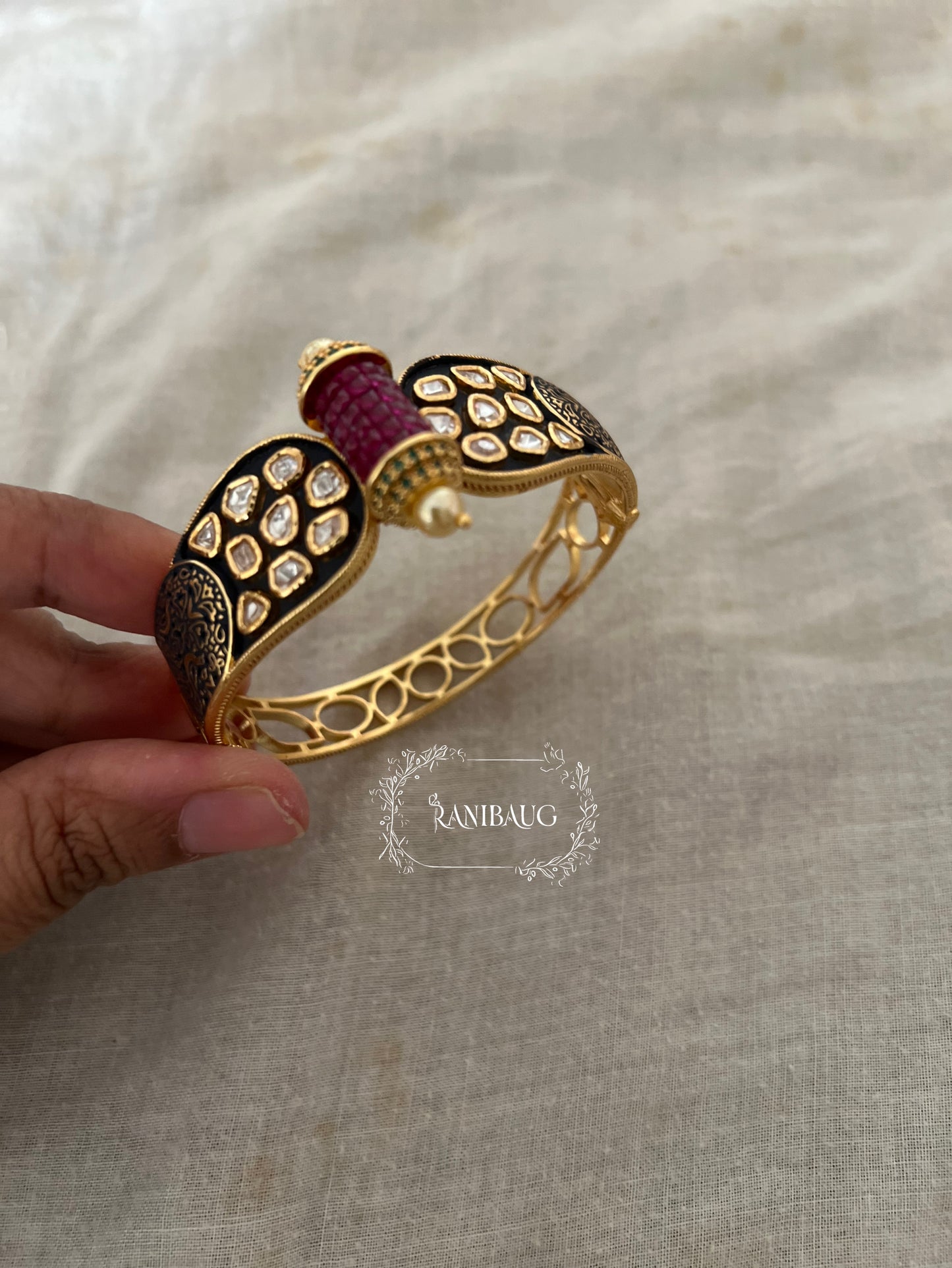 Suhani Traditional Indian Kada Bracelet With Polki Studded And Premium Gold Finish For A Vintage Look By Ranibaug
