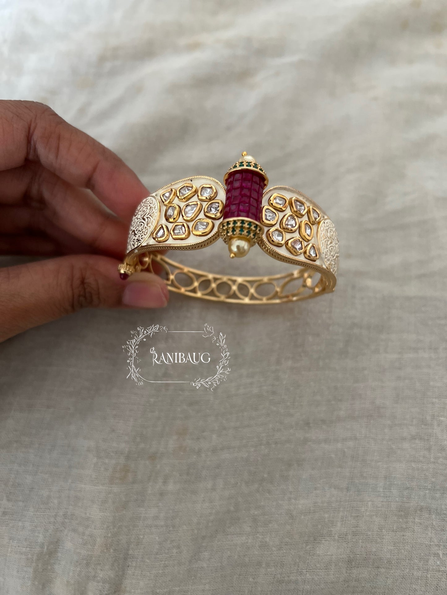 Suhani Traditional Indian Kada Bracelet With Polki Studded And Premium Gold Finish For A Vintage Look By Ranibaug