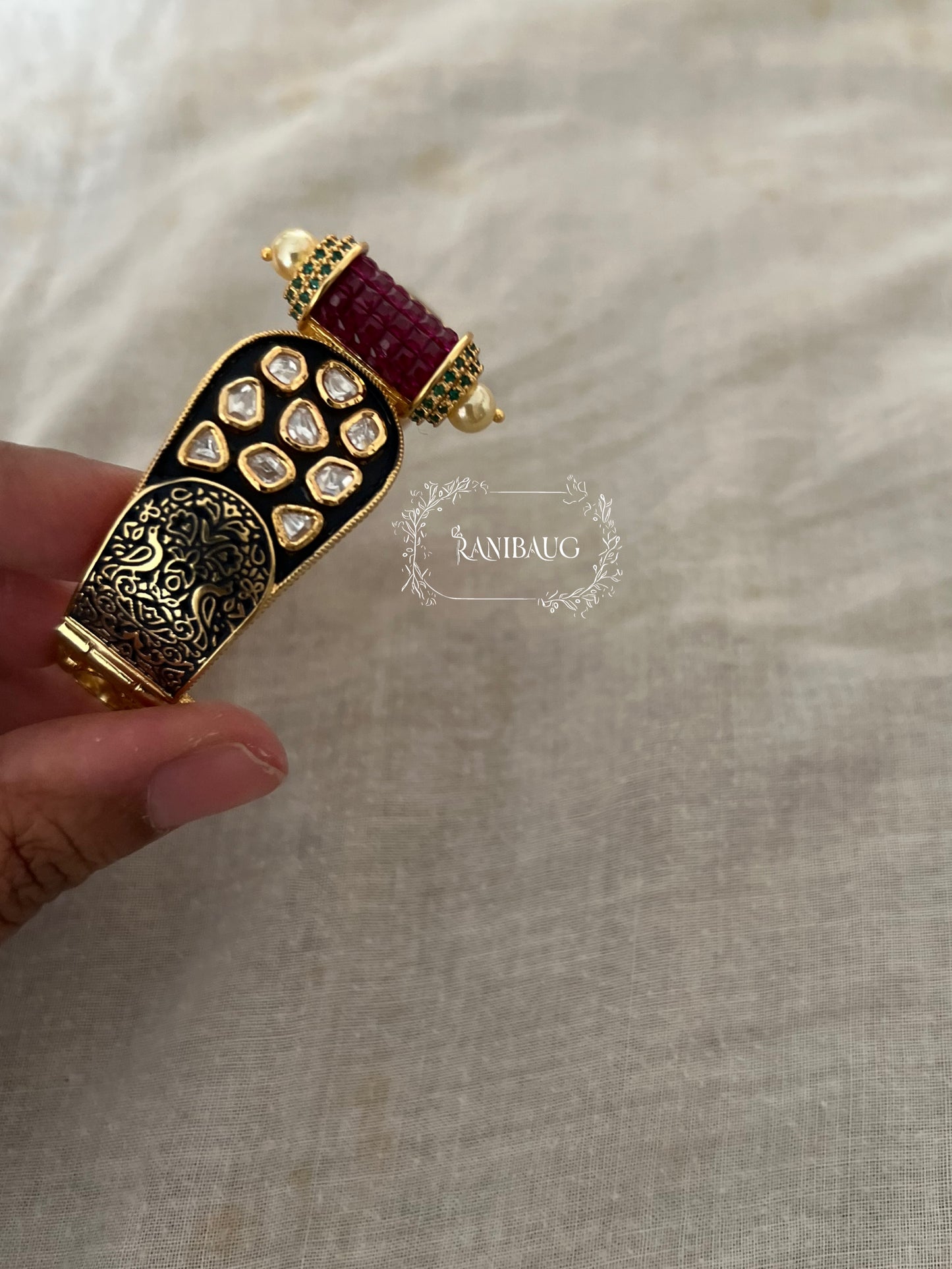 Suhani Traditional Indian Kada Bracelet With Polki Studded And Premium Gold Finish For A Vintage Look By Ranibaug