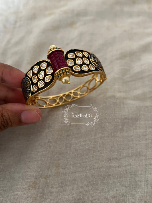 Suhani Traditional Indian Kada Bracelet With Polki Studded And Premium Gold Finish For A Vintage Look By Ranibaug