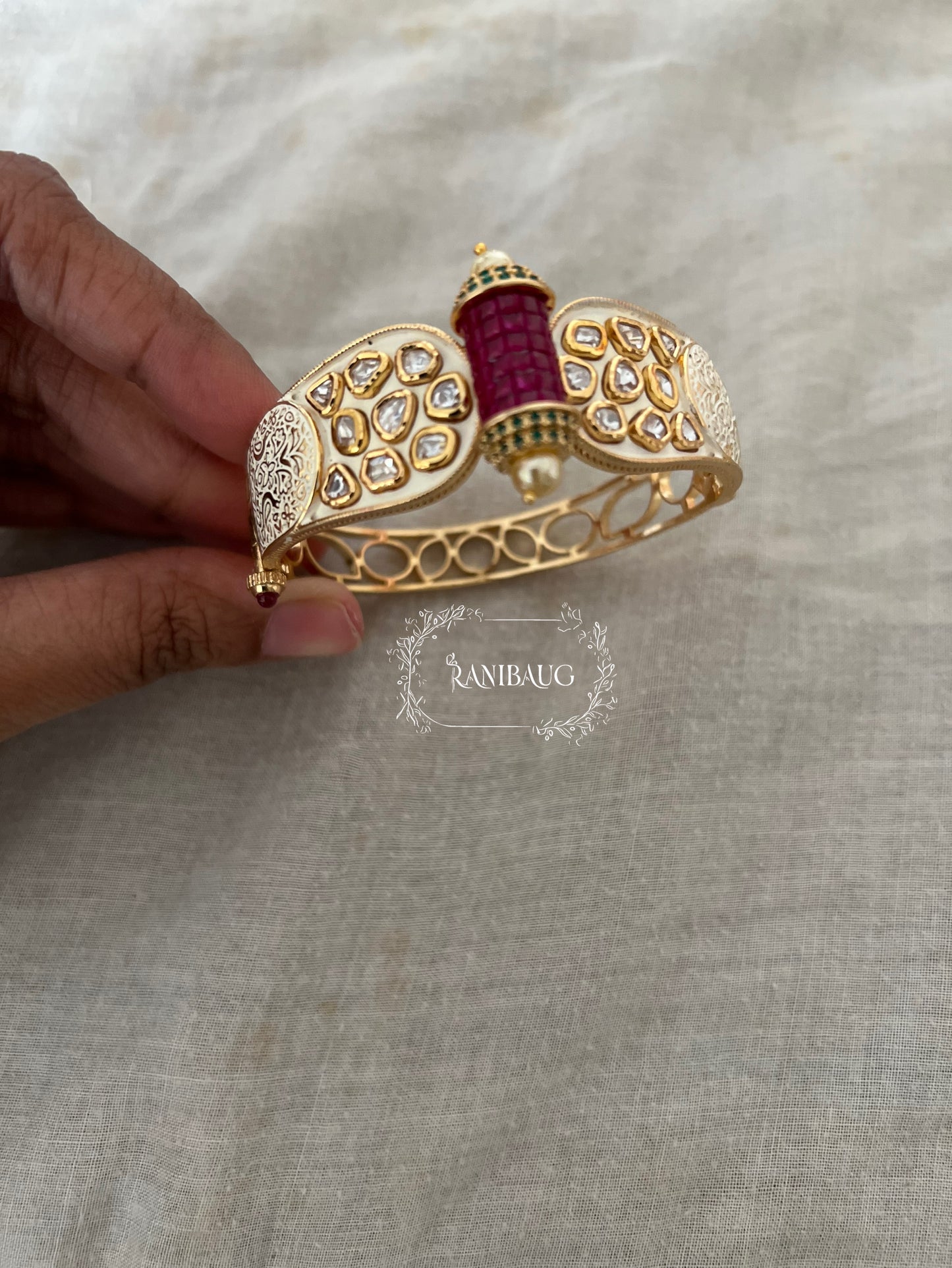 Suhani Traditional Indian Kada Bracelet With Polki Studded And Premium Gold Finish For A Vintage Look By Ranibaug