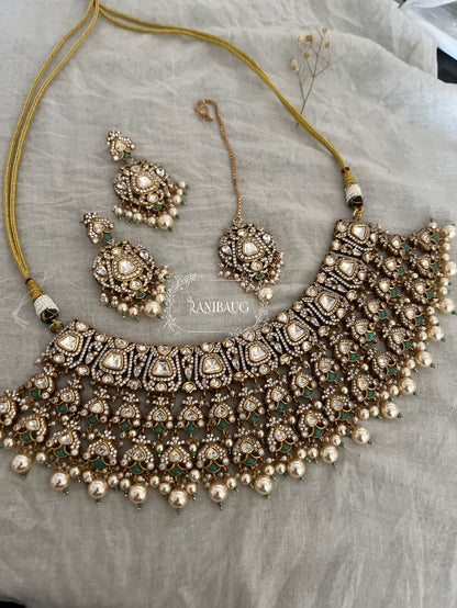 Suhasi Bridal Polki Kundan Embelished Rich Gold Plating Jewellery Set By Ranibaug