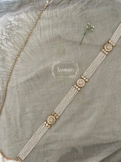 Suhasi Premium Gold Motif Pearl Chain Kamarbandh Waist Belt By Ranibaug