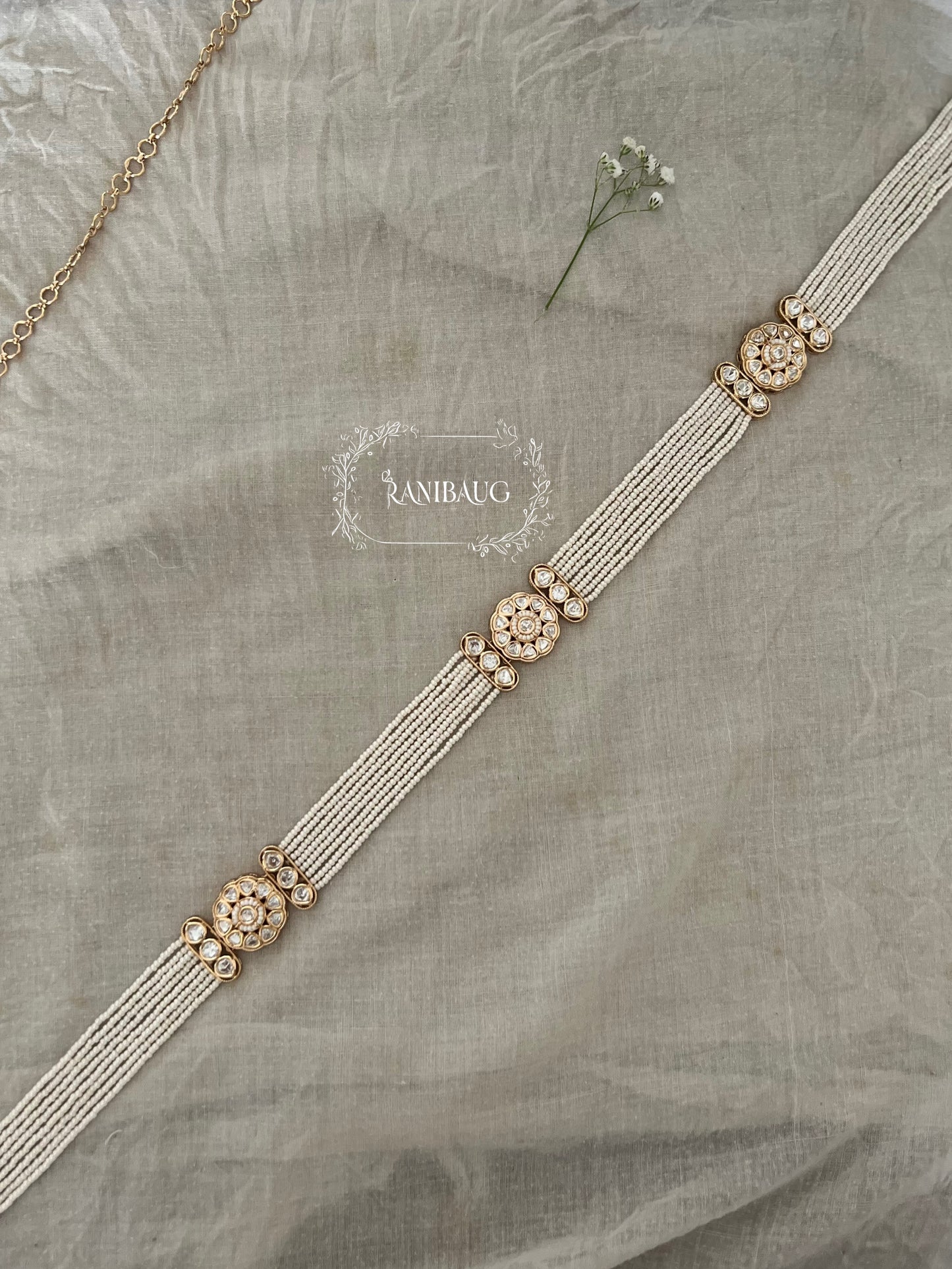 Suhasi Premium Gold Motif Pearl Chain Kamarbandh Waist Belt By Ranibaug