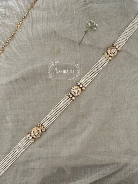 Suhasi Premium Gold Motif Pearl Chain Kamarbandh Waist Belt By Ranibaug