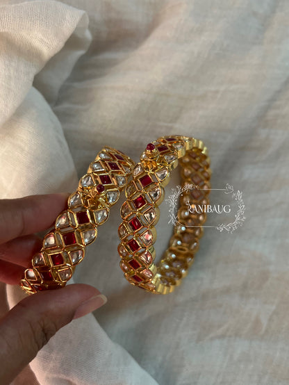 Sukriti South Indian Bangle In Ruby Red Accents And Premium Gold Finish By Ranibaug