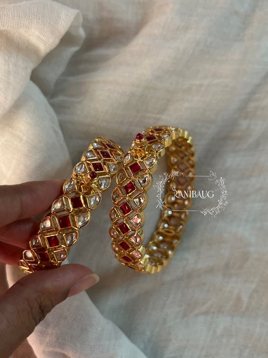 Sukriti South Indian Bangle In Ruby Red Accents And Premium Gold Finish By Ranibaug