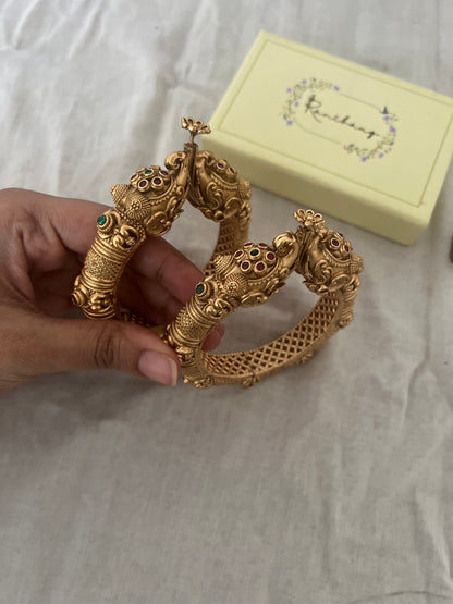 Sumitra Heavy Kangan Antique Gold Matte Finish Elephant Motif By Ranibaug