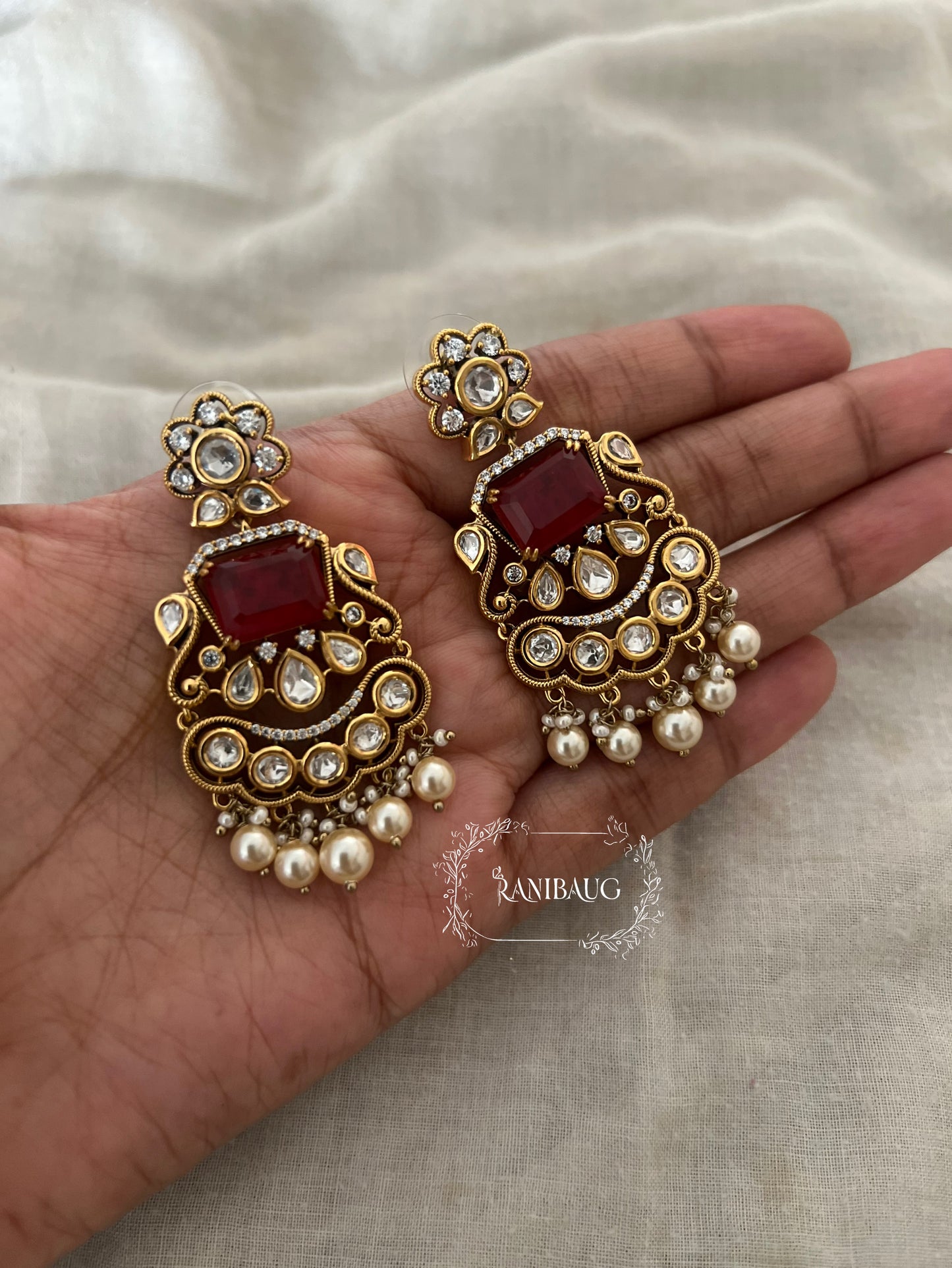 Sunaina Victorian Vintage Antique Gold Chandelier Earrings By Ranibaug