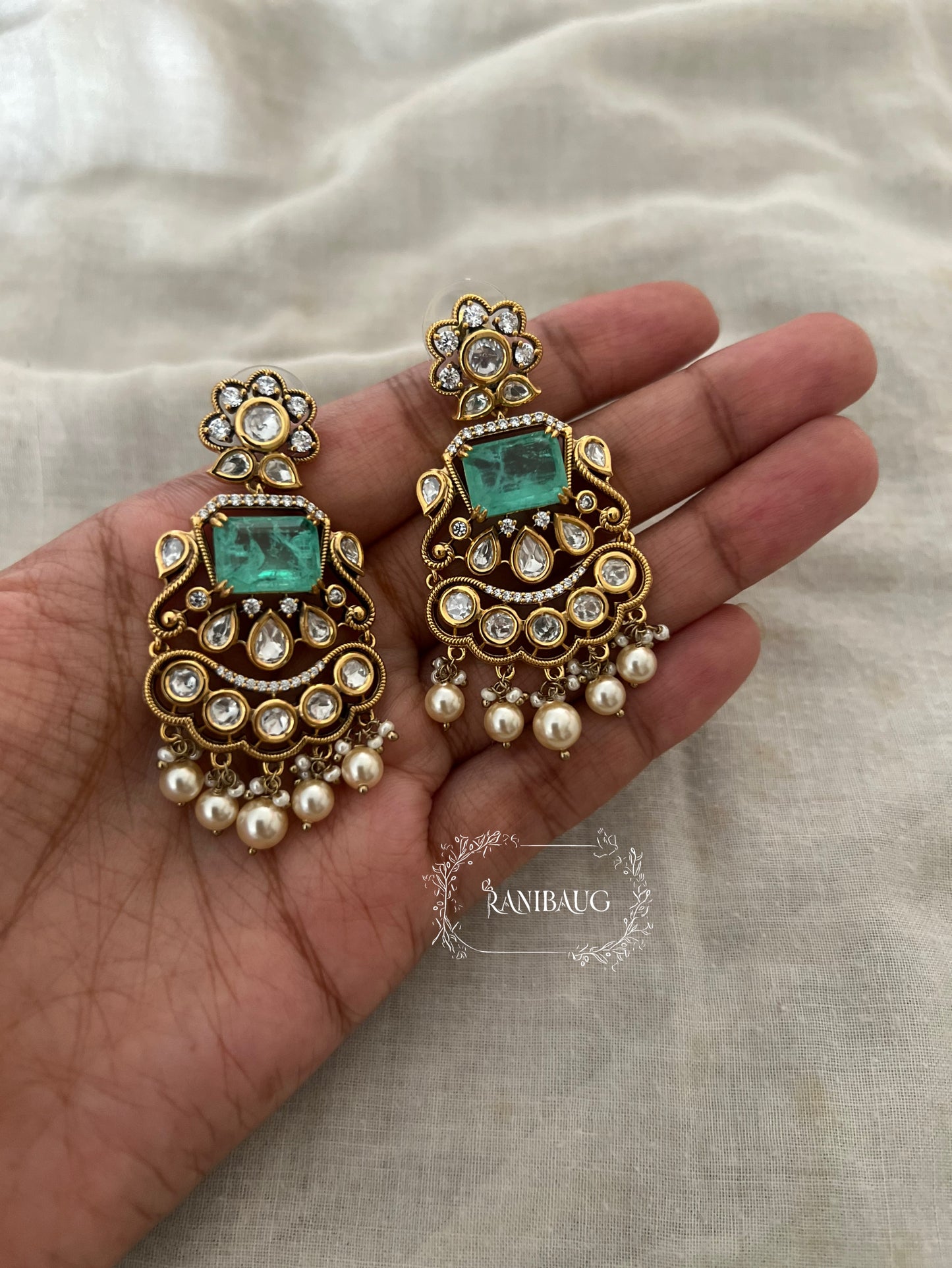 Sunaina Victorian Vintage Antique Gold Chandelier Earrings By Ranibaug