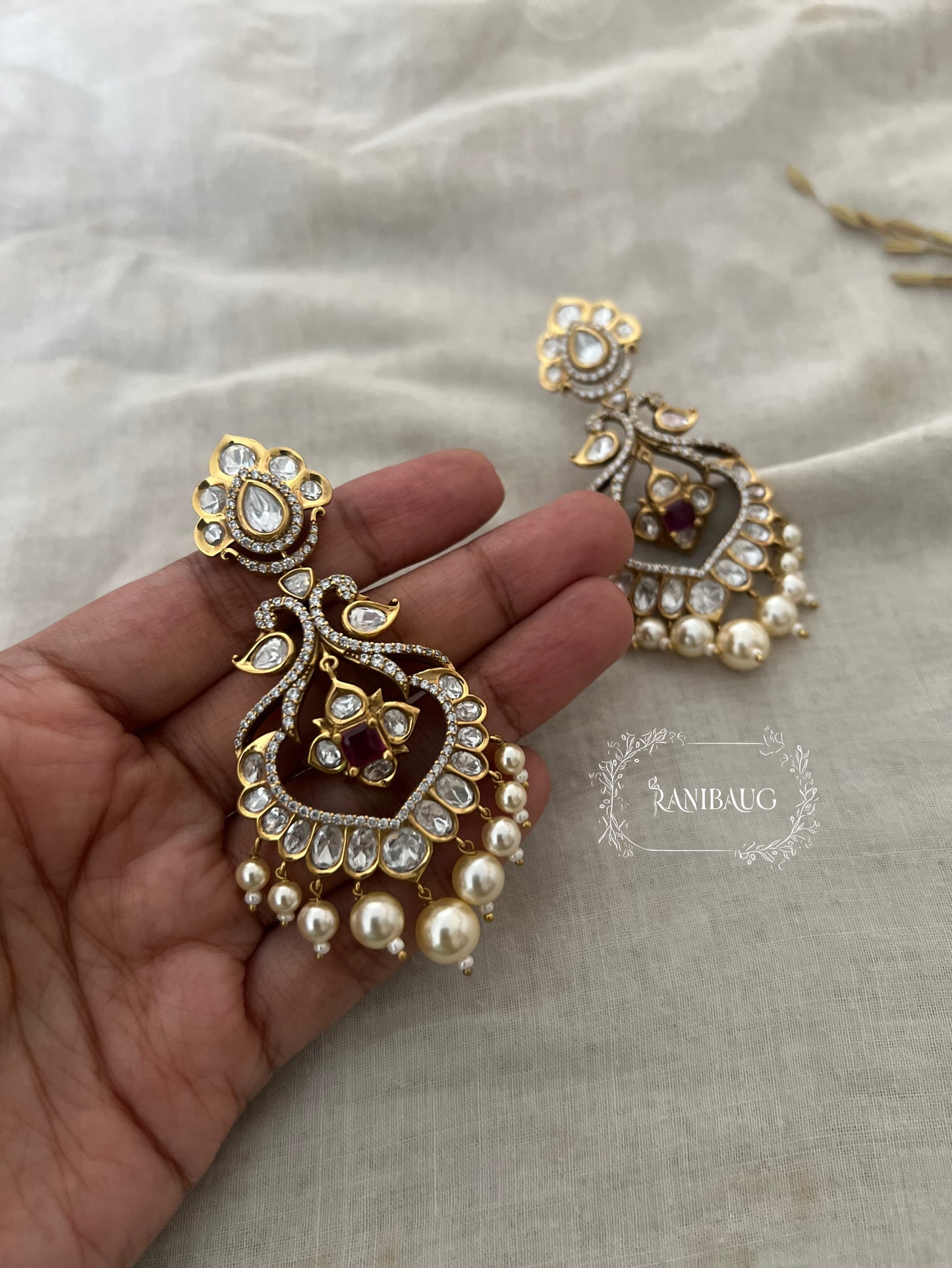 Sunaina Vintage Style Polki Kundan Chandelier Earrings | Ranibaug