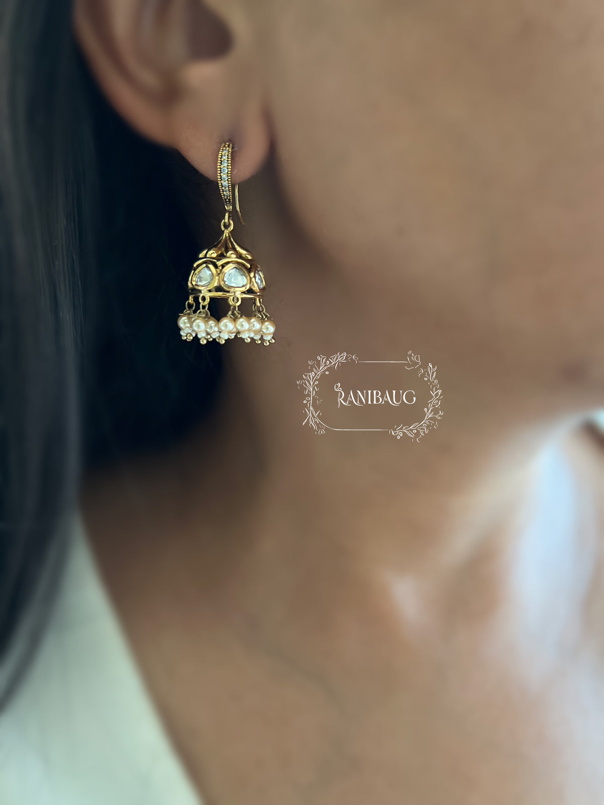 Sunehri Kundan Minimal Festive Jhumki Earrings By Eanibaug