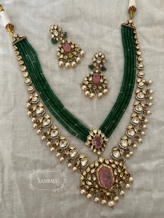 Supriya Gold Finish Beaded Strands Polki Pearl Bridal Jewellery Set By Ranibaug