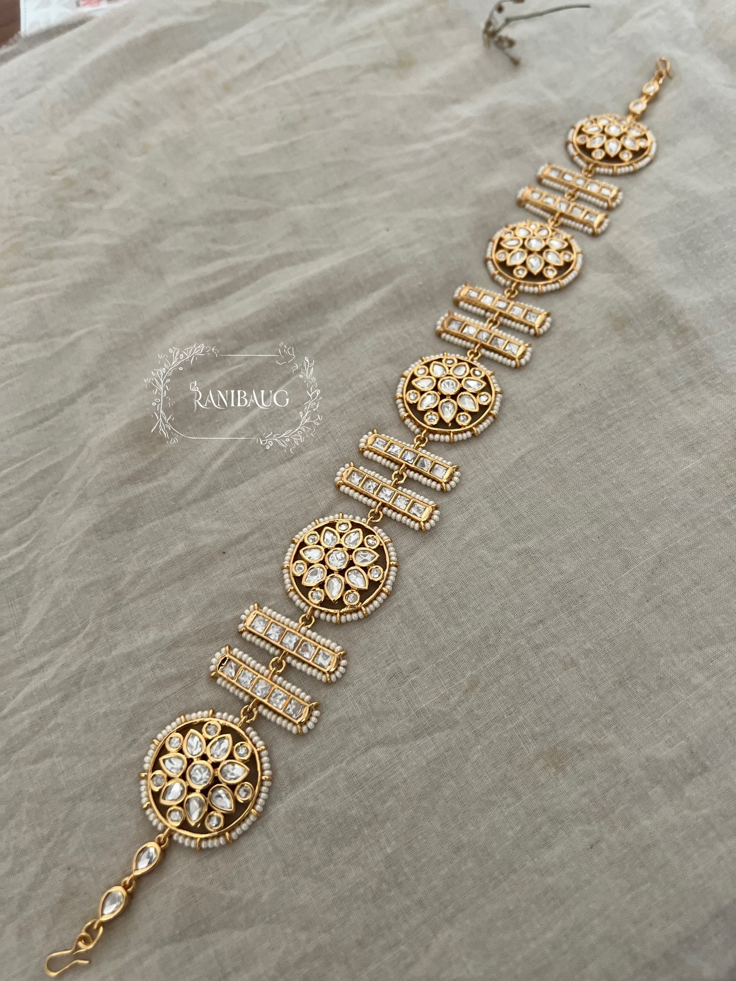 Supriya Royal Gold Plated Kundan Beaded Sheesh Patti For Sarees By Ranibaug