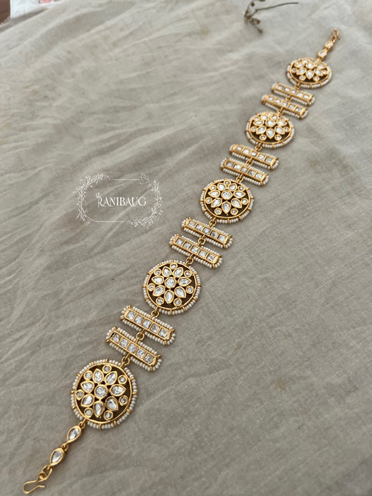 Supriya Royal Gold Plated Kundan Beaded Sheesh Patti For Sarees By Ranibaug