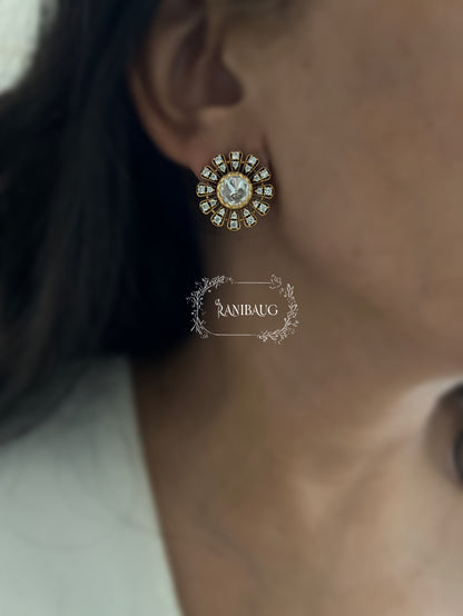 Suraya Sunburst Polki Gold Finish Premium Ear Studs By Ranibaug