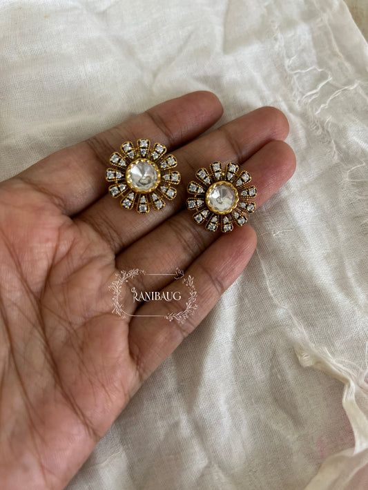 Suraya Sunburst Polki Gold Finish Premium Ear Studs By Ranibaug