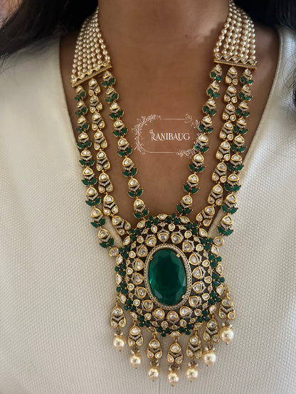 Surbhi Emerald Stone Green Polki Kundan Royal Necklace Jewelry Set By Ranibaug