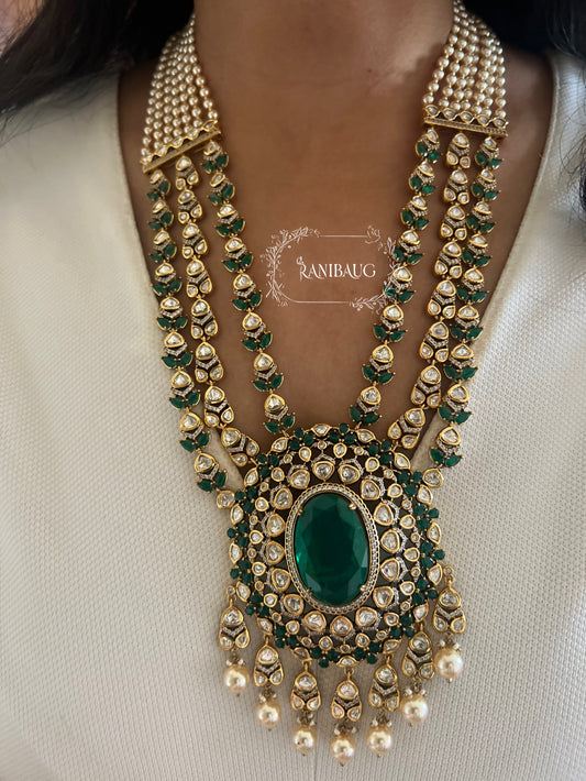 Surbhi Emerald Stone Green Polki Kundan Royal Necklace Jewelry Set By Ranibaug