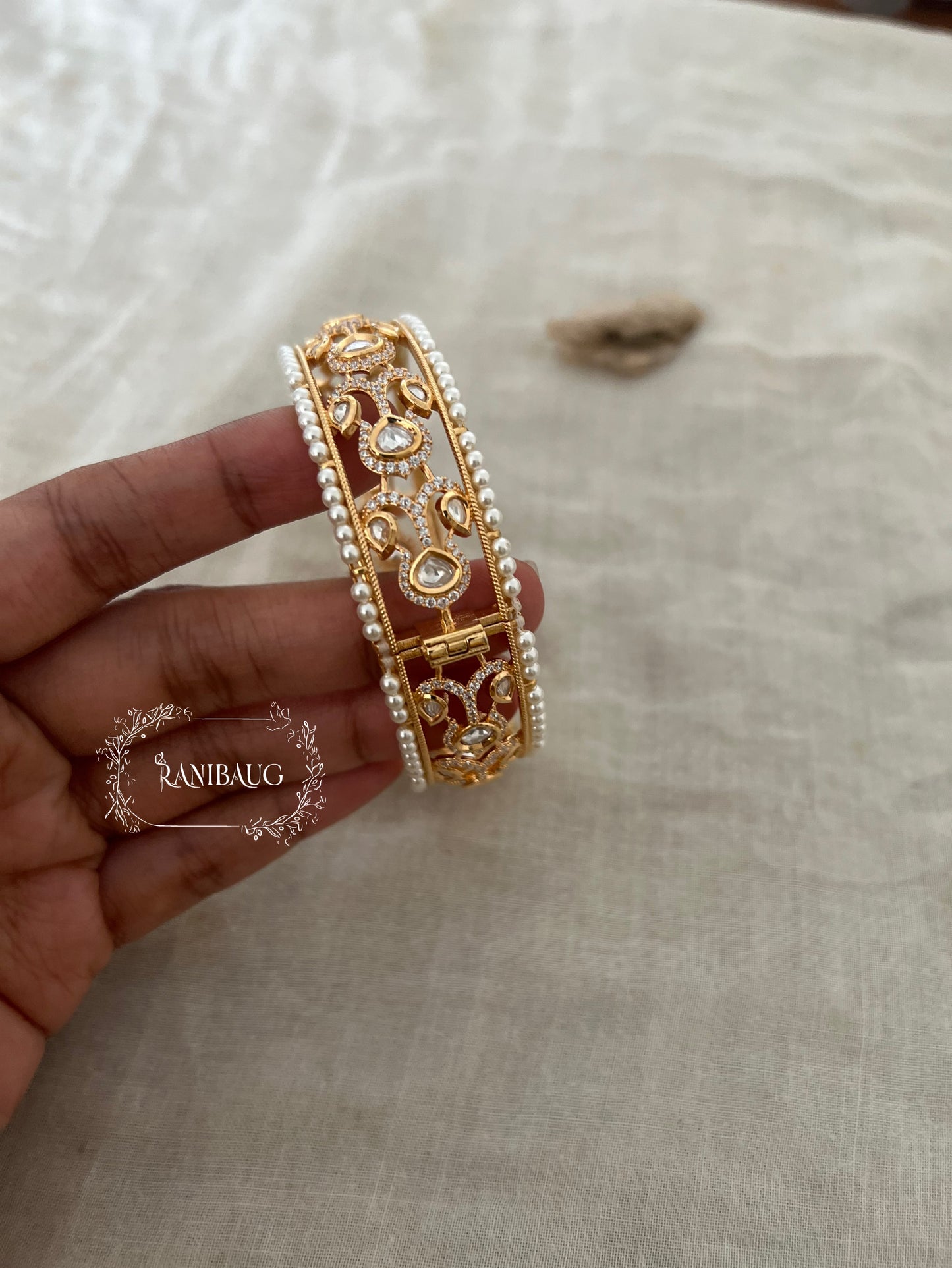 Surbhi Gold Plated Polki Kundan Kada Bangle By Ranibaug