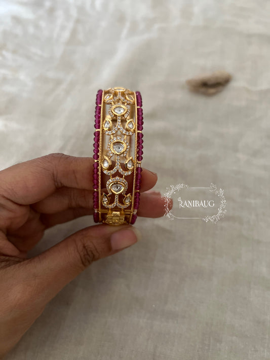 Surbhi Gold Plated Polki Kundan Kada Bangle By Ranibaug
