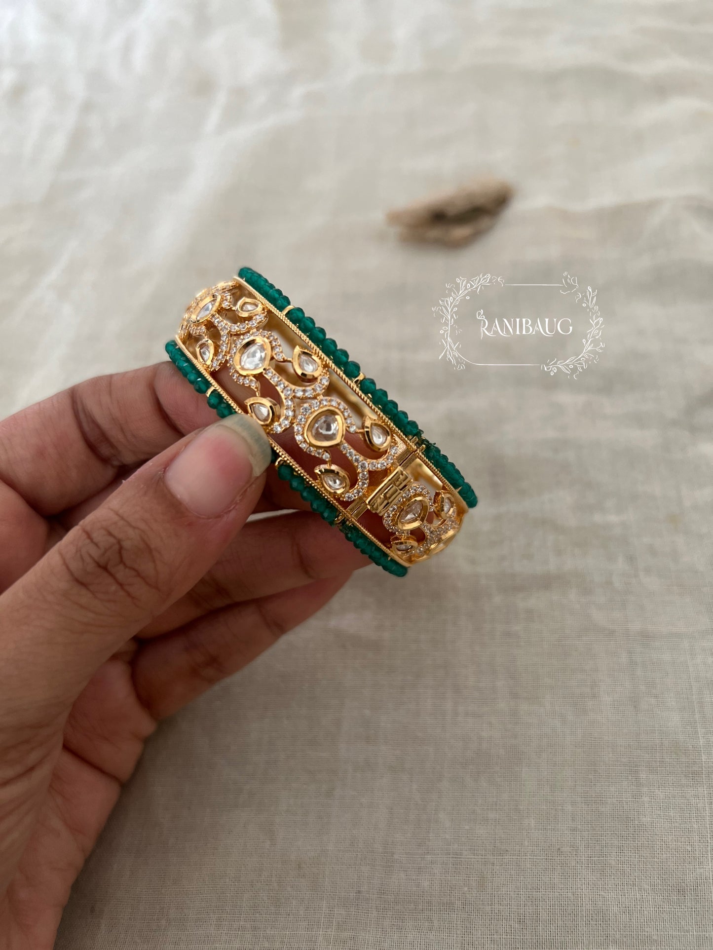 Surbhi Gold Plated Polki Kundan Kada Bangle By Ranibaug