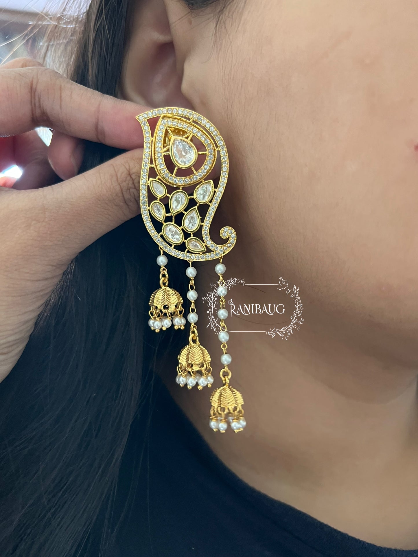 Surmayi Gold Traditional Earrings With Jumki Earrings by Ranibaug