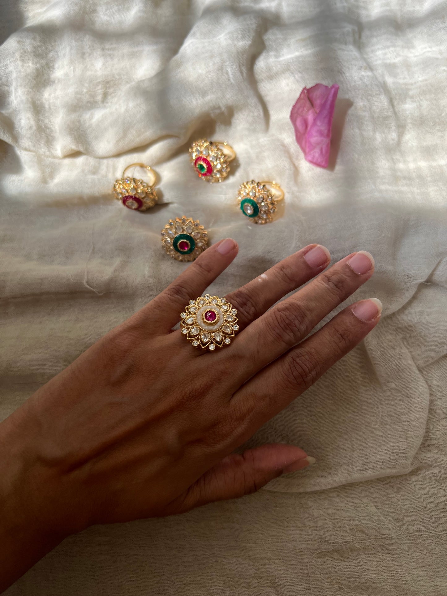 Suvidhi Floral Indian Gold And Polki Diamond Rings By Ranibaug